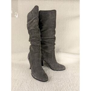 Sole Society Boots Womens 8.5 Gerii Slouchy Heels Knee High Gray Suede Pull On